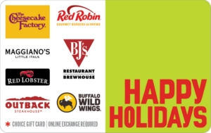Happy holiday dining choice gift card